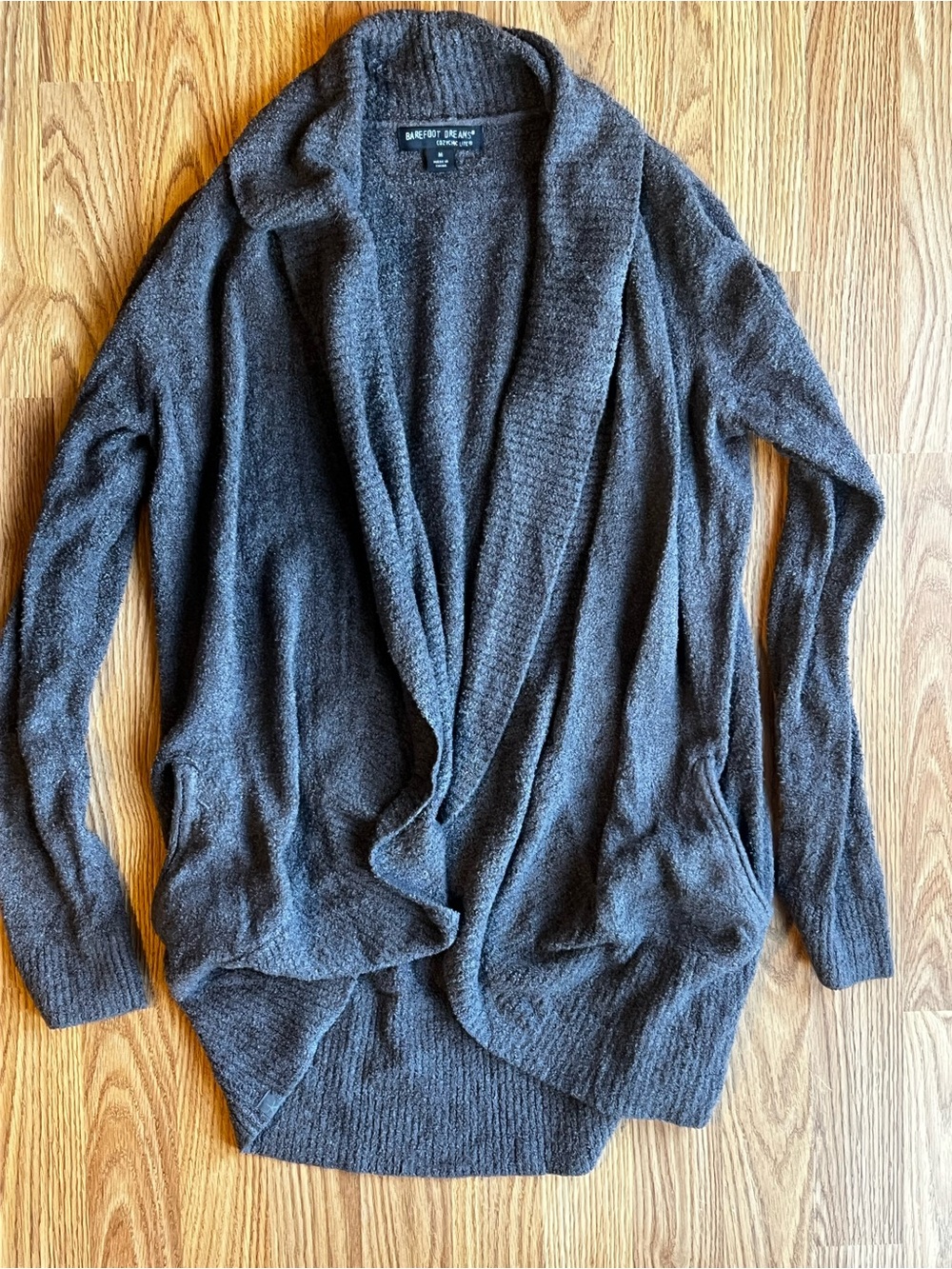 Barefoot Dreams Charcoal Gray Open-Front Shawl Collar Cardigan